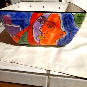 Muzeum Rare Picasso +Style Handpainted Bowl. Purple polka dots design inside